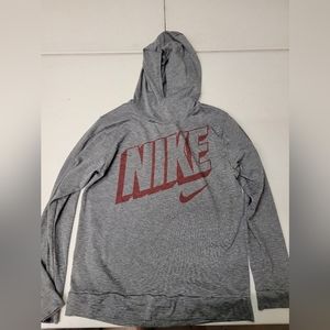 Nike dri fit grey long sleeve shirt with hood